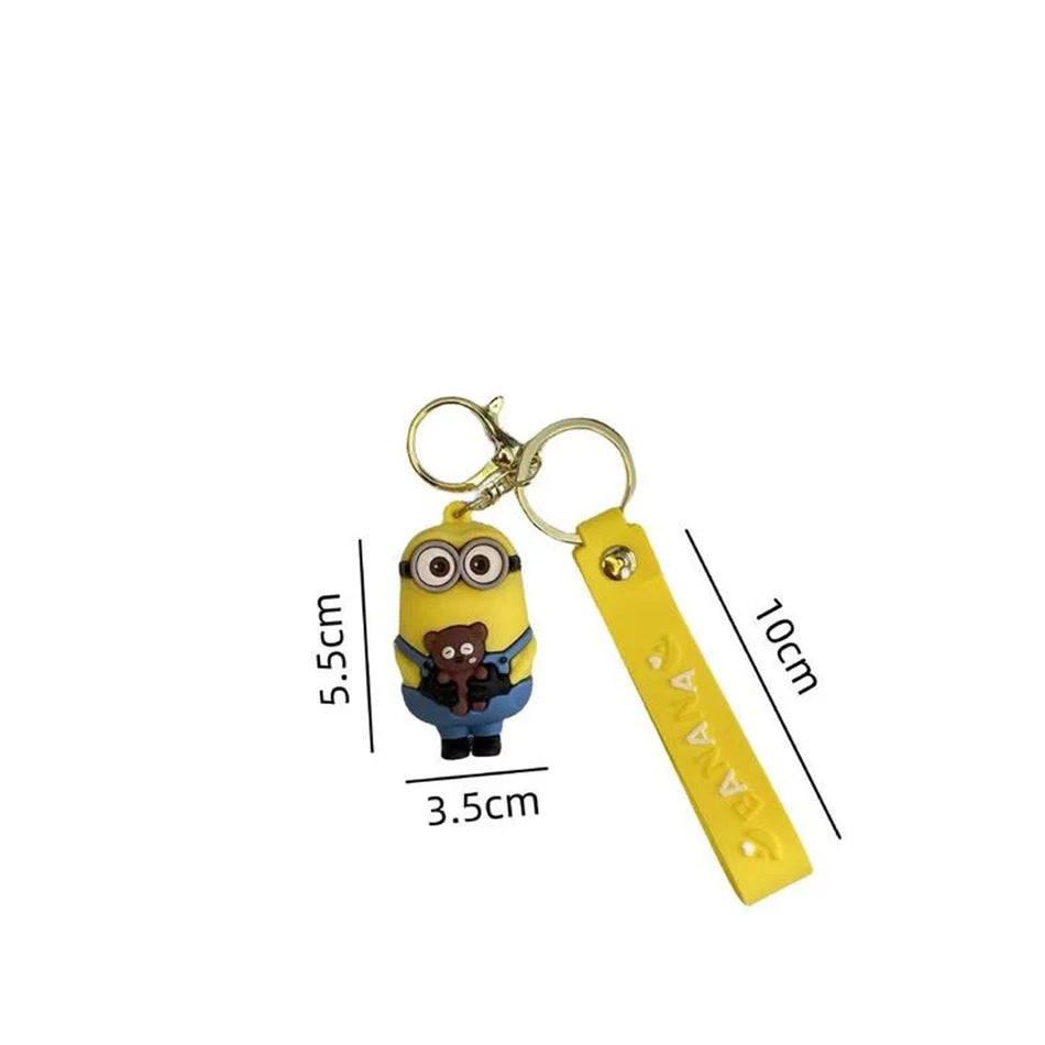 Kawai Minions Keychain Cartoon Toys Model Silicone Pendant Keyring Cosplay Hold