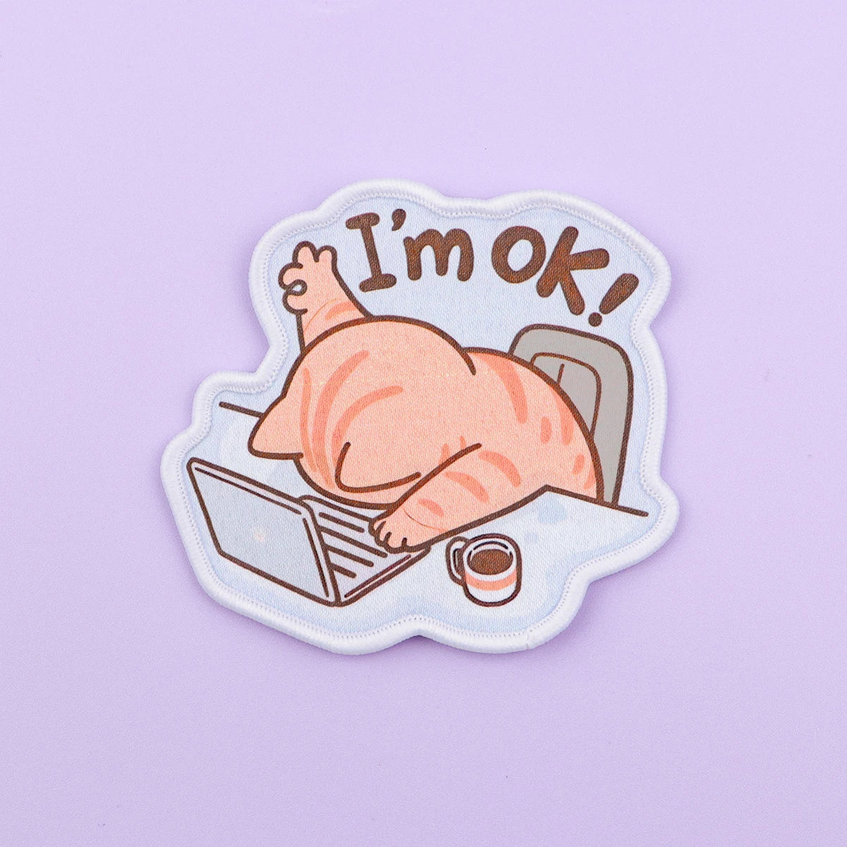 I'M OK Iron On Patch Clothes Patch For Clothing Cute Office Cat Embroidered Patch Garment Apparel Accessories Sewing Stickers
