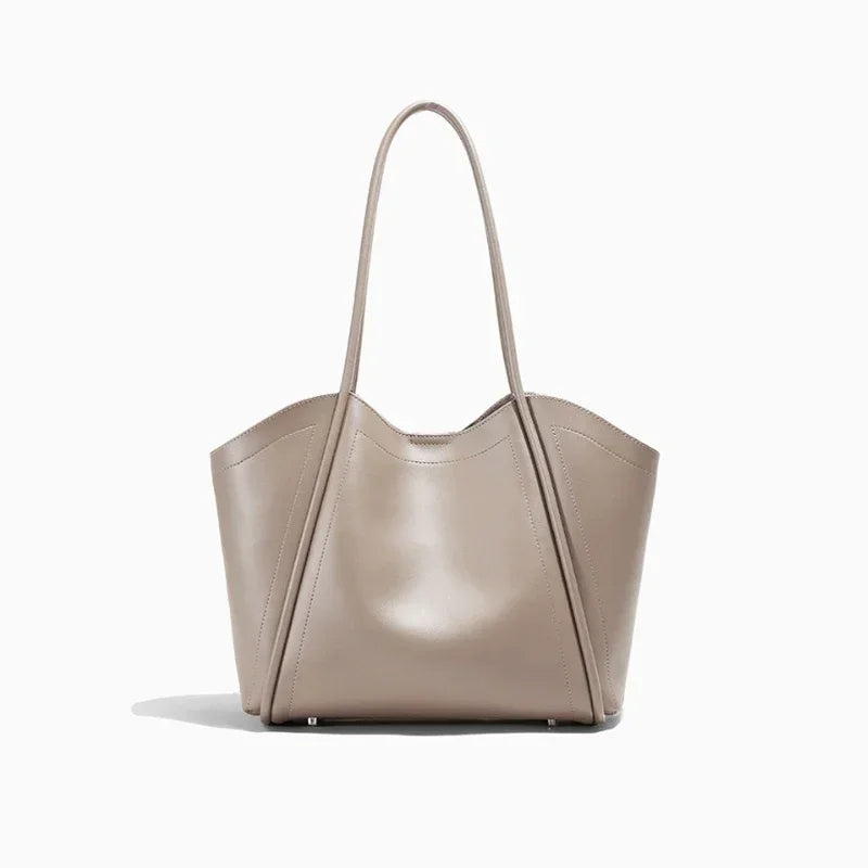 Women's Genuine Leather Solid Color Tote Bag Large Capacity Shoulder Bag for Daily Life Trendy Versatile All-match Commuting Bag