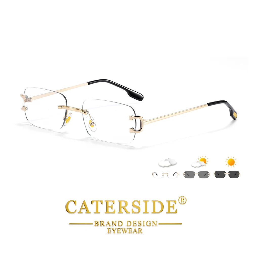 CATERSIDE Men's Rimless Small Frame Sunglasses Brand Design Metal Fashion Sun Glasses Women's Decoration Outdoor Eyewear UV400
