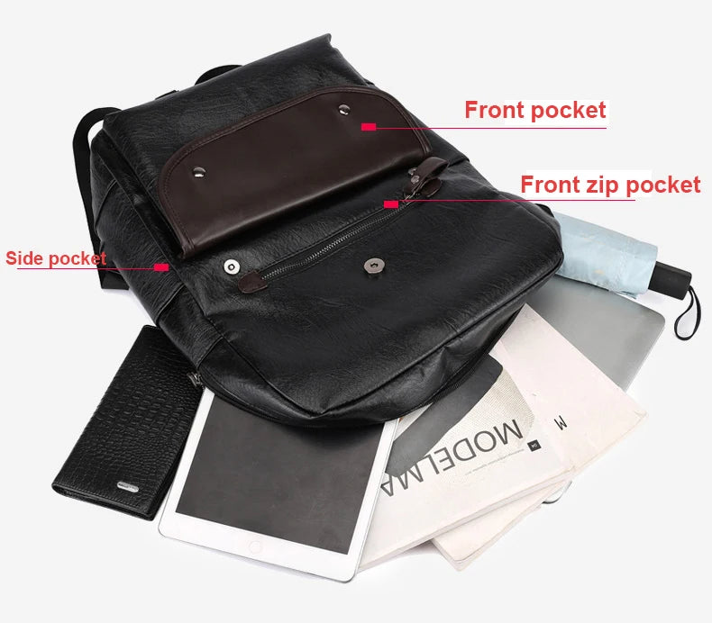 Dark Brown Vintage PCLeather Backpacks School Travel, Casual PU Leather Men Bags