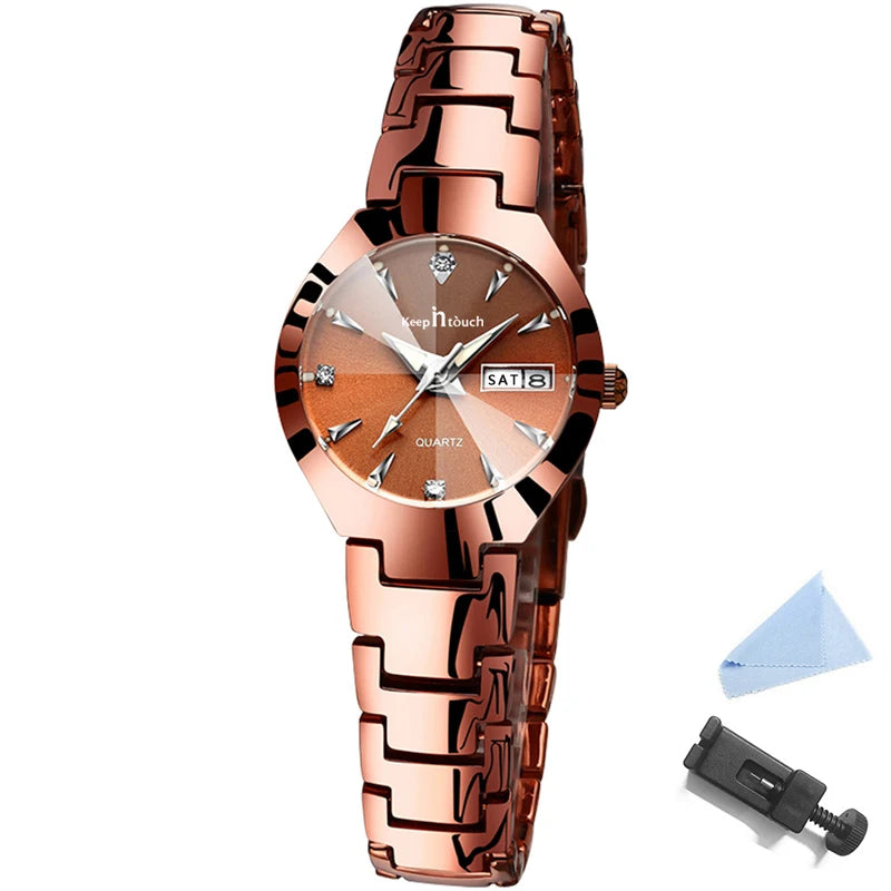 Women's Stainless Steel Watch High-quality Fashion Casual Watches For Women Waterproof Quartz Wristwatch With Calendar Luminous