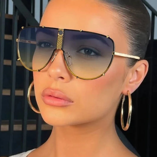 JNPCXI New Fashion Oversized Square Sunglasses Women Shades UV400 Retro Rivets Men Black Sun Glasses