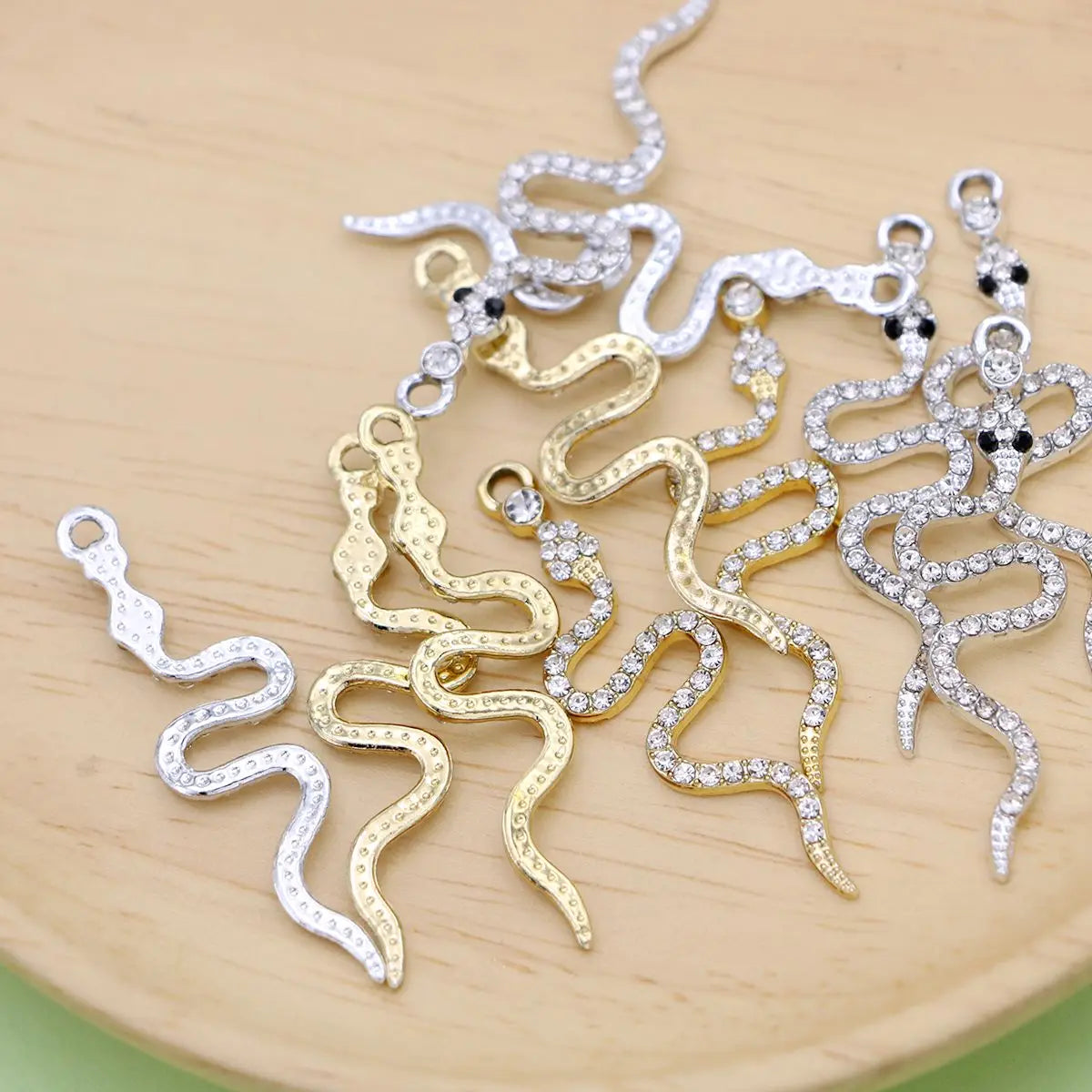 10Pcs Silver Plated Crystal Snake Charm Pendant for Jewelry Making Bracelet Earrings Necklace DIY Accessories Craft