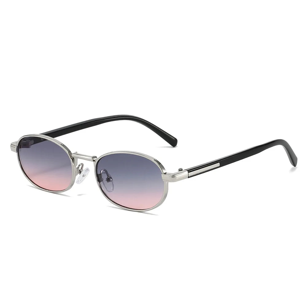JNPCXI Retro Small Oval Metal Sunglasses Women Shades UV400 Fashion Silver Gradient Men Punk Sun Glasses