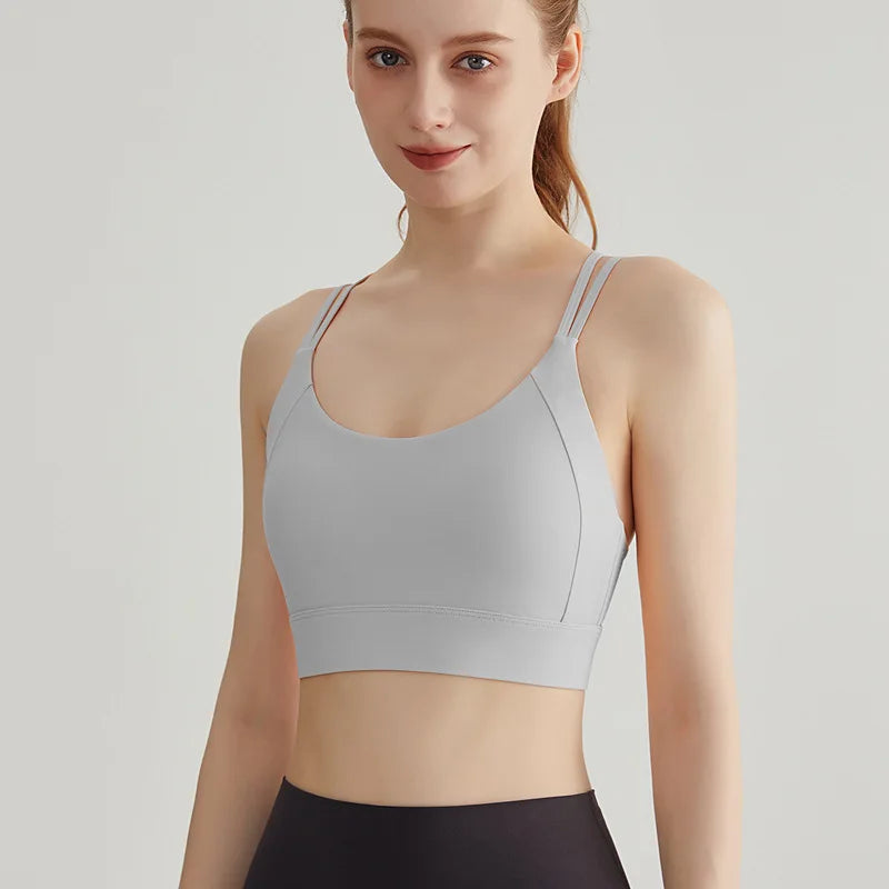 New Women's Sports Bra Padded Without Bones Cross Back Fitness Busty Underwear High Support Impact Running Gym Vest Yoga Bras