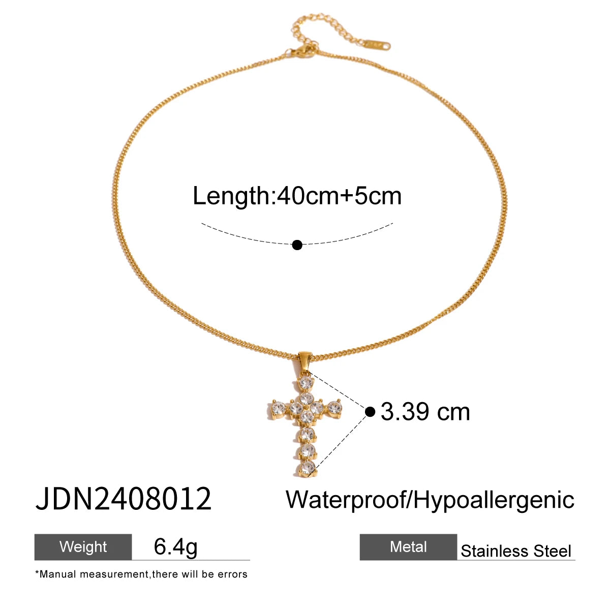 Uworld Delicate Shiny Cubic Zirconia 316L Cross Pendant Necklace for Women Stainless Steel High Quality Jewelry Water Resistant