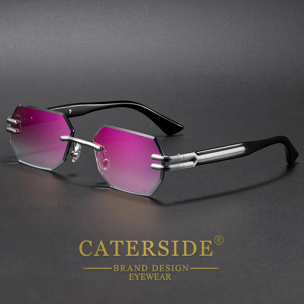 CATERSIDE New Men's Frameless Sunglasses Fashion Polygonal Gradient Mirror Lenses Metal Frame Women's Party Outdoor Sun Glasses