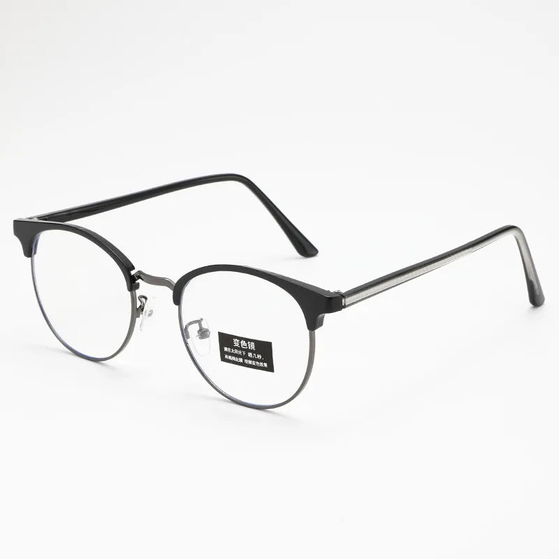 Retro and versatile anti blue light gray glasses, metal oval frame color changing glasses, eye protection glasses