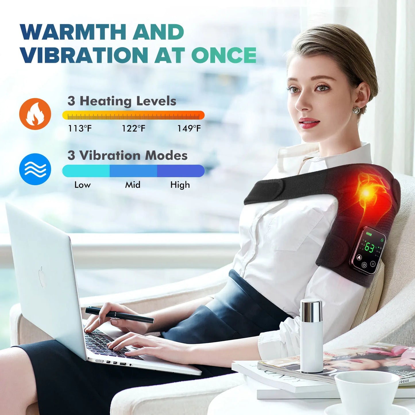 Heated Shoulder Heating Massage Belt Rechargeable Vibration Pad Electric Arm Muscle Relax Machine 3 Gear Shoulder Support Brace