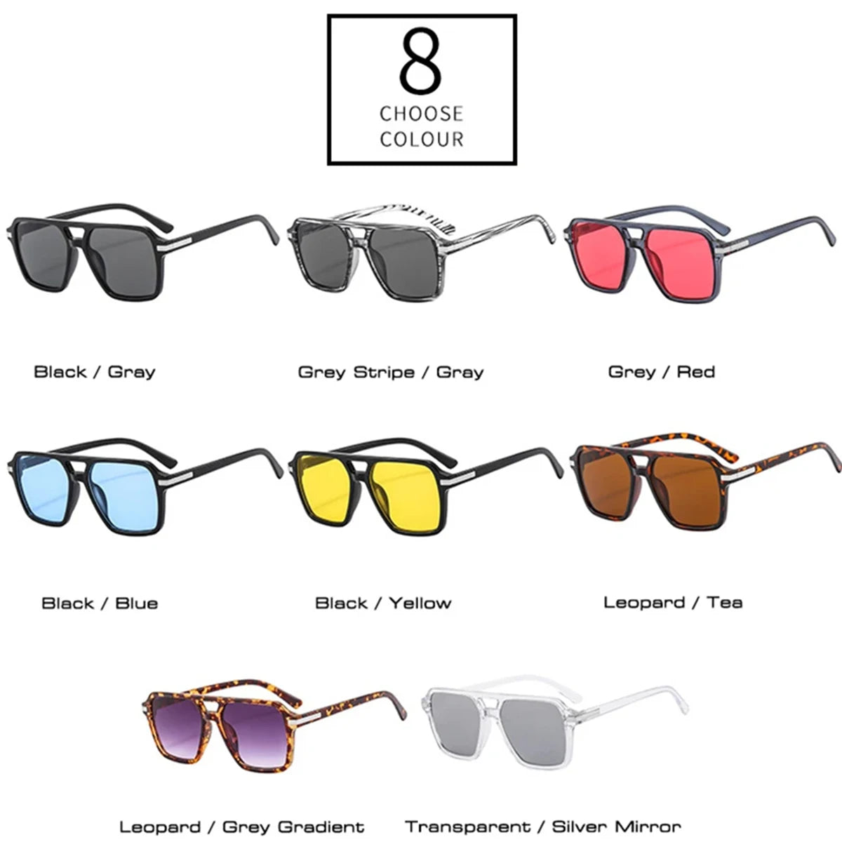 JNPCXI Vintage Double Bridges Square Sunglasses Men Gradient Lens Eyewear Shades Women Trending Sun Glasses UV400