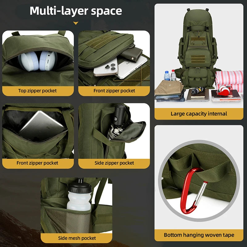 90L Tactical Backpack Travel Camping Luggage Molle Bag Outdoor Hiking Trek Bags