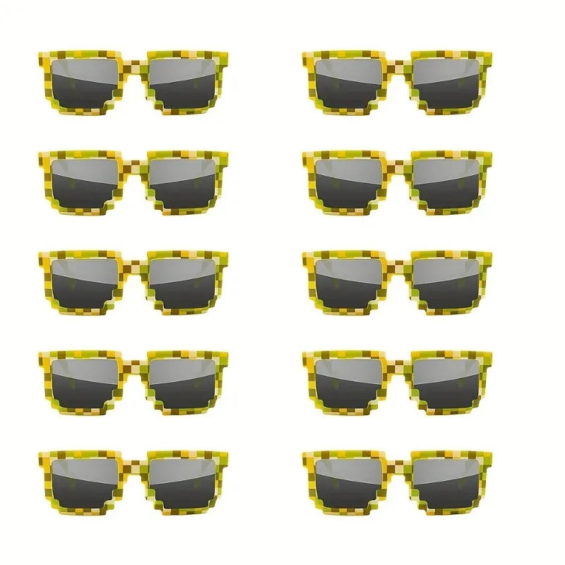 10-Pack 8-Bit Pixel Gamer Glasses, Plastic Frame Decorative Eyewear, Party Favors