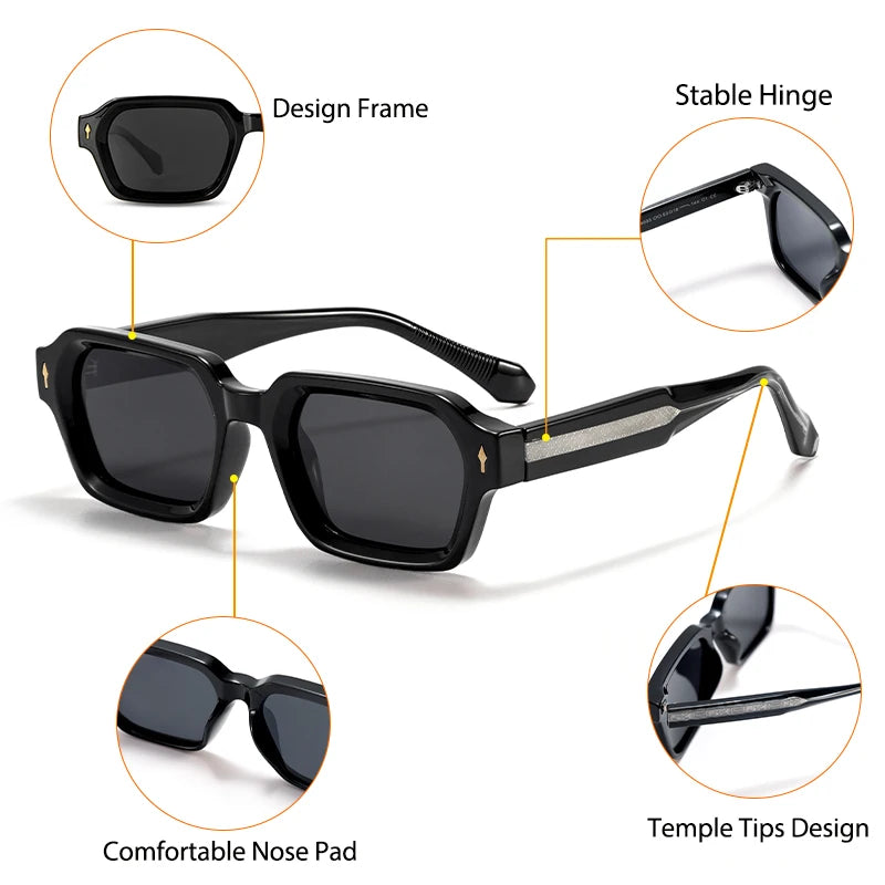 CATERSIDE Fashion Men's Polarized Sunglasses High-Quality Temple Tips Square Sun Glasses Women's Outdoor Party Glasses UV400