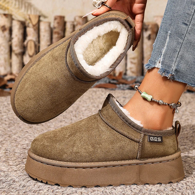 Warm Plush Platform Snow Boots Women Plus Size 36-43 Non Slip Winter Boots Woman Slip On Thick Sole Cotton Ankle Booties Mujer