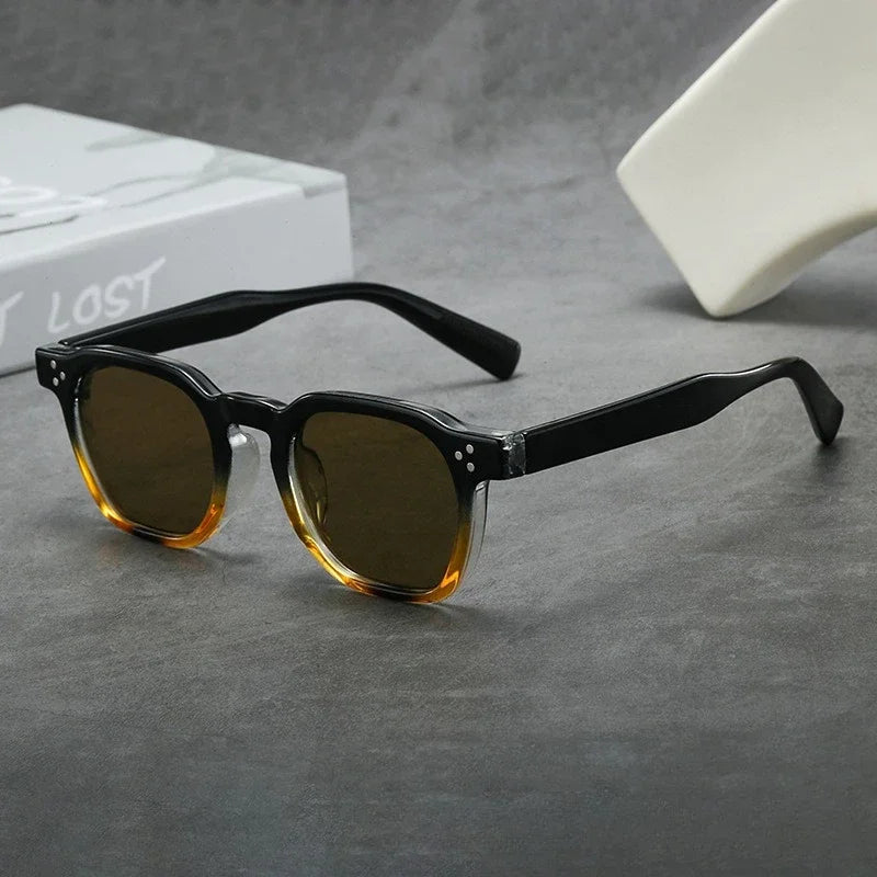 JNPCXI Fashion Square Sunglasses Men Gradient Shades UV400 Vintage Rivets Women Trending Tea Sun Glasses
