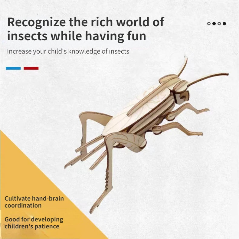 DIY Wooden Insect Puzzle Cute Children Puzzle Bee Dragonfly Butterfly Mantis 3D Wooden Kindergarten Toy  Woodcraft Assembly Kit