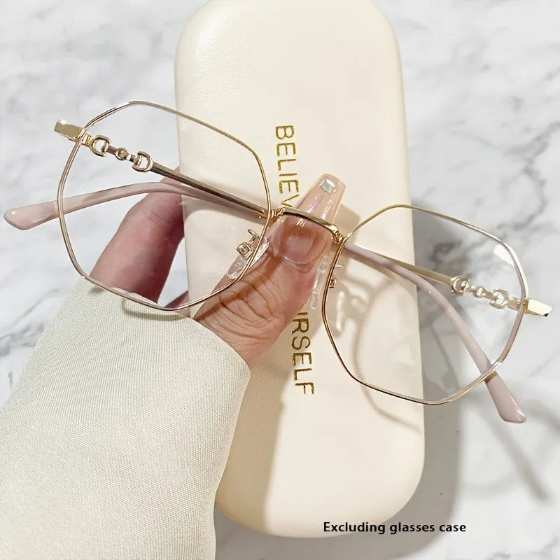 Chic Polygon Metal Frame Blue Light Blocking Glasses  Stylish Transparent Lens Eyewear for Women