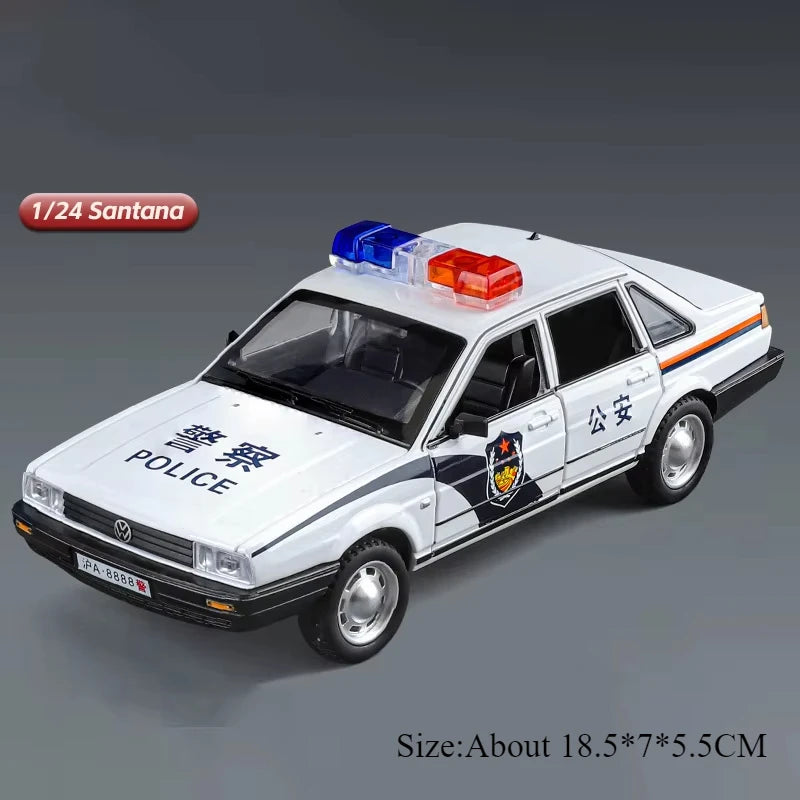 1/24 Santana Models Car Toys Diecast Alloy Police Cars 6 Doors Opened Rubber Tires Sound Light Vechices Birthday Gifts for Kids