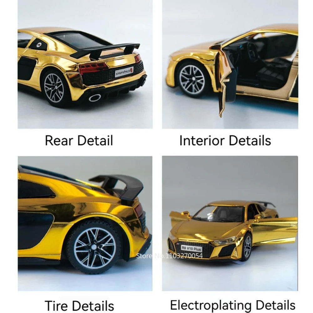 1:32 R8 V10 Plus Lambor URUS Alloy Diecast Model Toys Car Doors Opened Sound Light Pull Back Miniature Vehice Kids Birthday Gift
