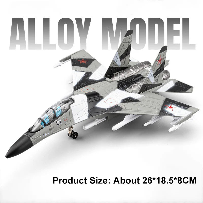 1:64 Su-35 Alloy Fighter Model Diecast Toys Car with Sound Light Pull Back Catapult Missile Airplane Fun Gifts for Boys Ornament