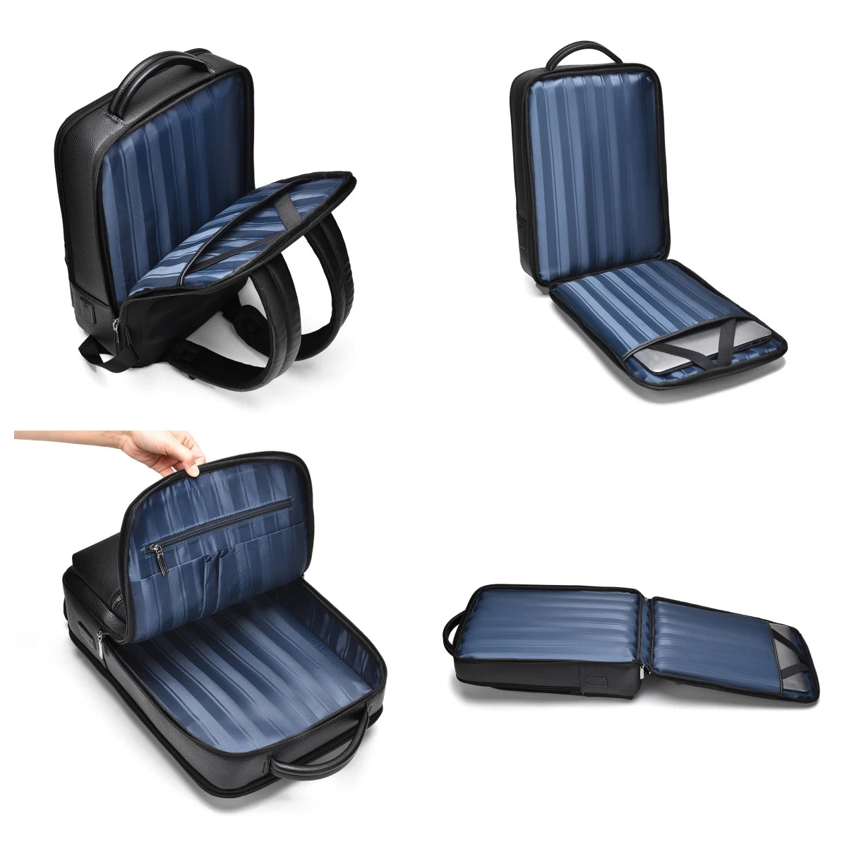 JEEP BULUO Men'Genuine Leather Business Backpacks Black Casual 15.6" Laptop bag