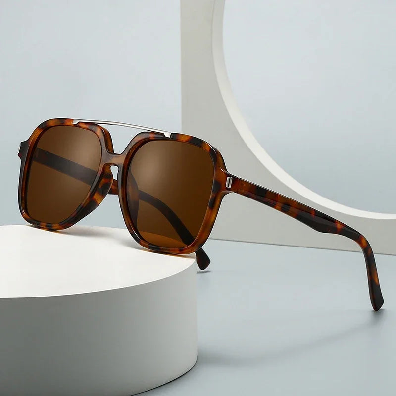 JNPCXI Fashion Oversized Square Double Bridges Sunglasses Women Shades UV400 Retro Rivets Men Sun Glasses