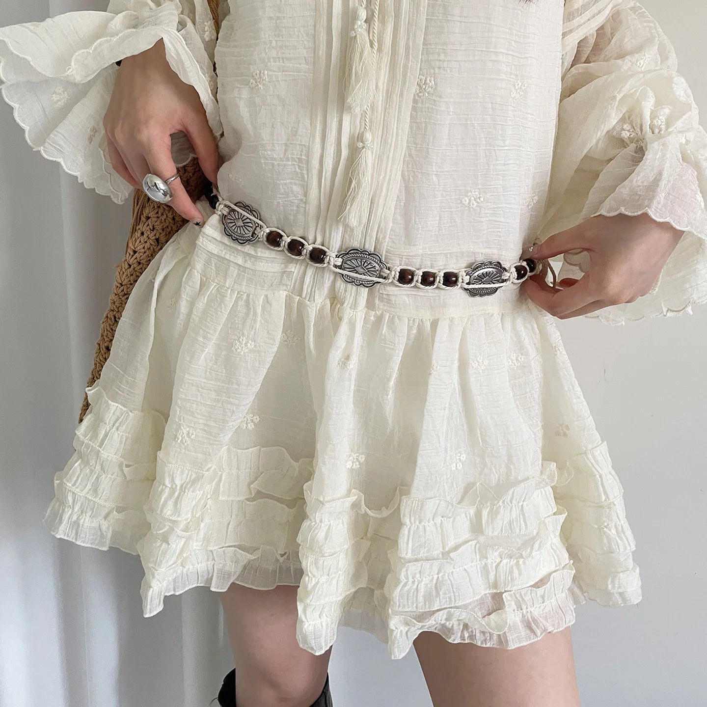 Bohemian Ethnic Style Waist Belt With Wooden Beads For Ladies Thin Waist Rope For Leisure And Vacation