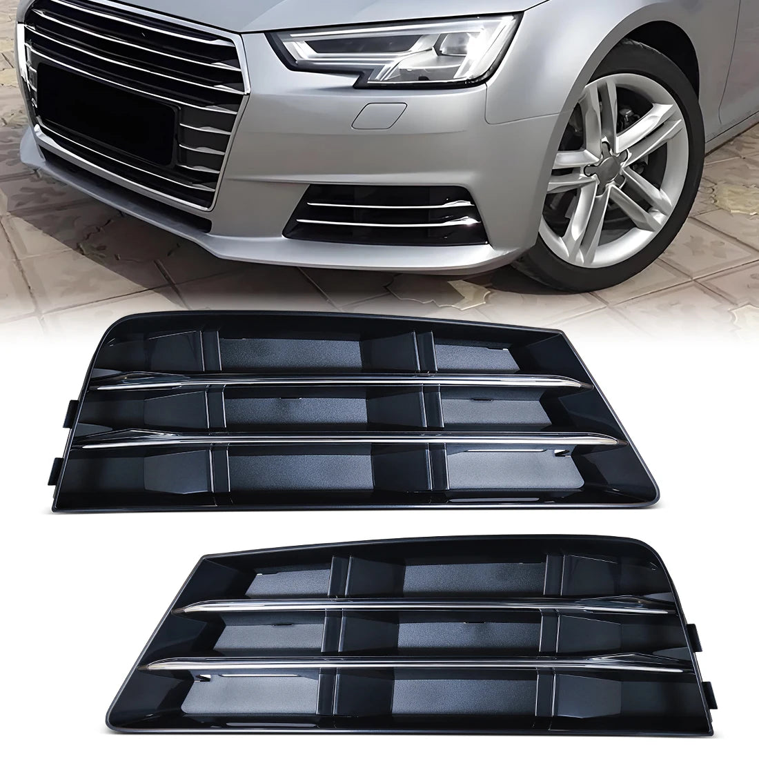 Car Front Bumper Grill Grille For Audi A4 B9 2016 2017 2018 Front Bumper Fog Lamps Covers 8WD807681B 8WD807681RN4 8WD807682B
