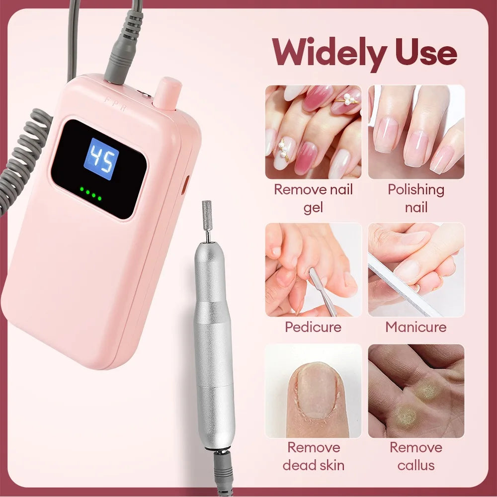 45000RPM Wireless Use Nail Drill Machine 1200mAh Nail Drill Milling Sander Nail Art Manicure Grinder Nail Polisher Cutter Kit