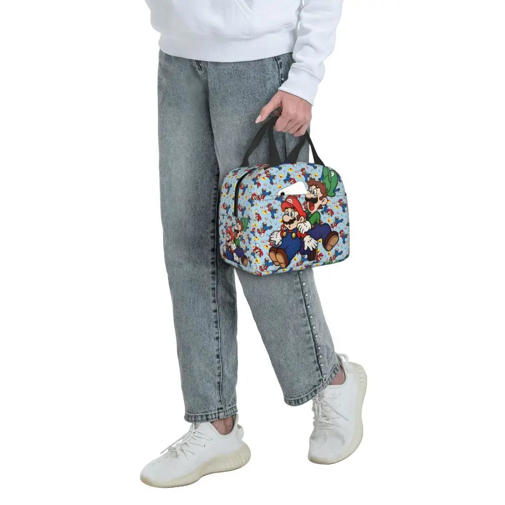 Custom Mario Super Bros Insulated Lunch Bag Reusable Thermal Cooler Lunch Box M7