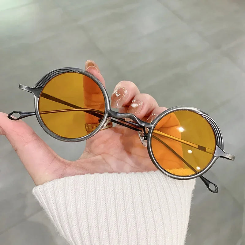 JNPCXI Retro Polarized Classic Metal Small Round Punk Men Sunglasses Fashion Clear Anti Blue Light Women Sun Glasses UV400