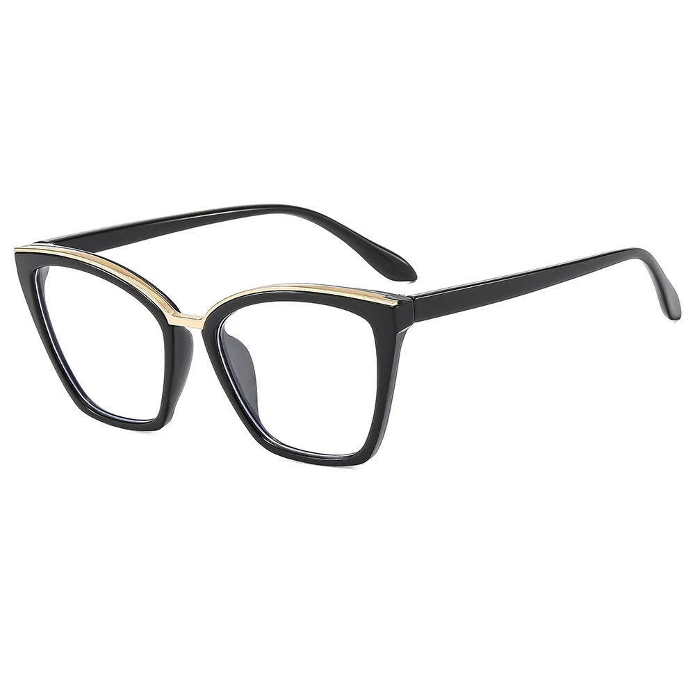 JNPCXI New Fashion Cat Eye Anti Blue Light Flat Top Glasses Metal Decorative Frame UV400 Protection for All Gender