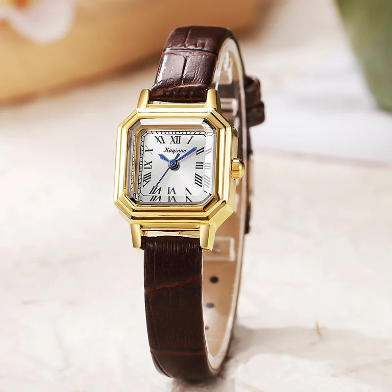 Top Brand Women's Gold Square Small Dial Quartz Watch Fashion Leather Strip Wristwatch Elegant Watches Gift Reloj Dropshipping