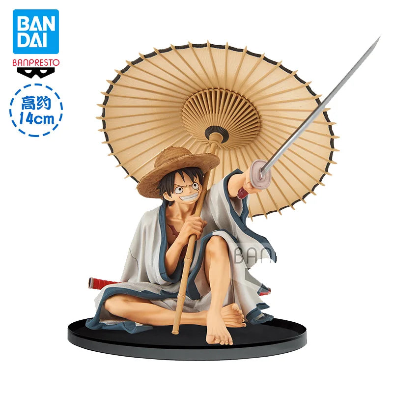 Special OfferIn Stock Original Bandai One Piece Wano Country Luffy Series Kimono Umbrella Sitting Multiple Poses Character Mol C