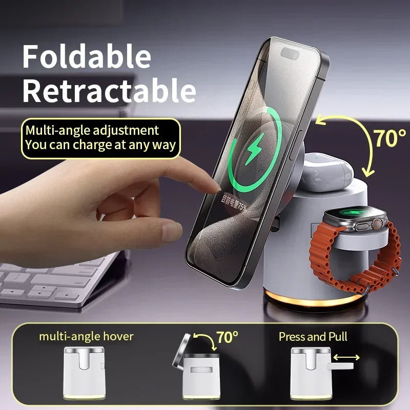 4in1 QI2 Wireless Charger Stand Light iPhone 14-16 Pro Max, AirpodPro 2-8, Watch