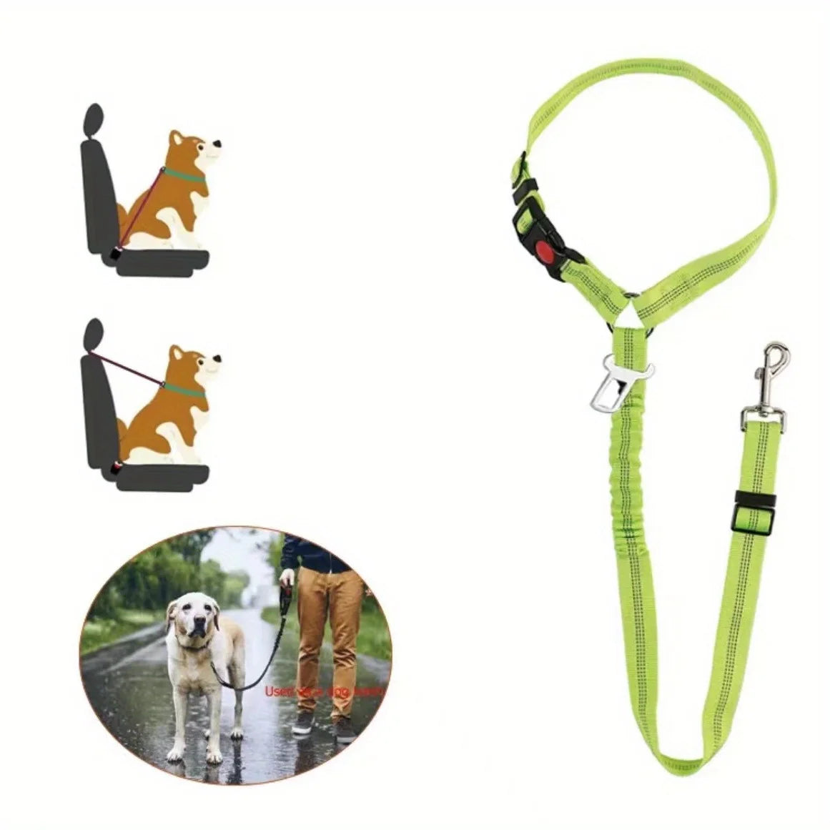 1pc Adjustable 2-in-1 Pet Car Seat Belt & Harness, with Secure Buckle & Elastic Bungee Buffer, Ideal for Safe Travel with Dogs
