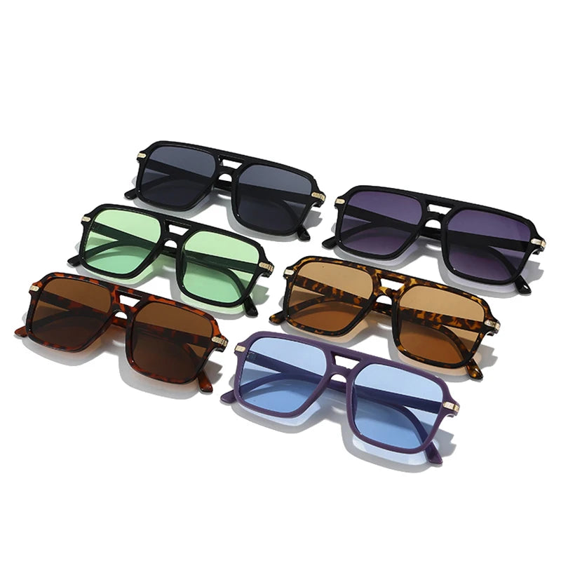 JNPCXI New Vintage Double Bridges Square Sunglasses Women Fashion Blue Green Shades UV400 Men Trending Rivets Sun Glasses