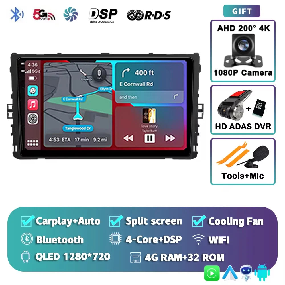 For Volkswagen VW Polo Plus Jetta MK7 T6 Passat B8 T ROC Cross MQB 2K 12+256 QLED Android 15 CarPlay Car Radio Multimedia Video