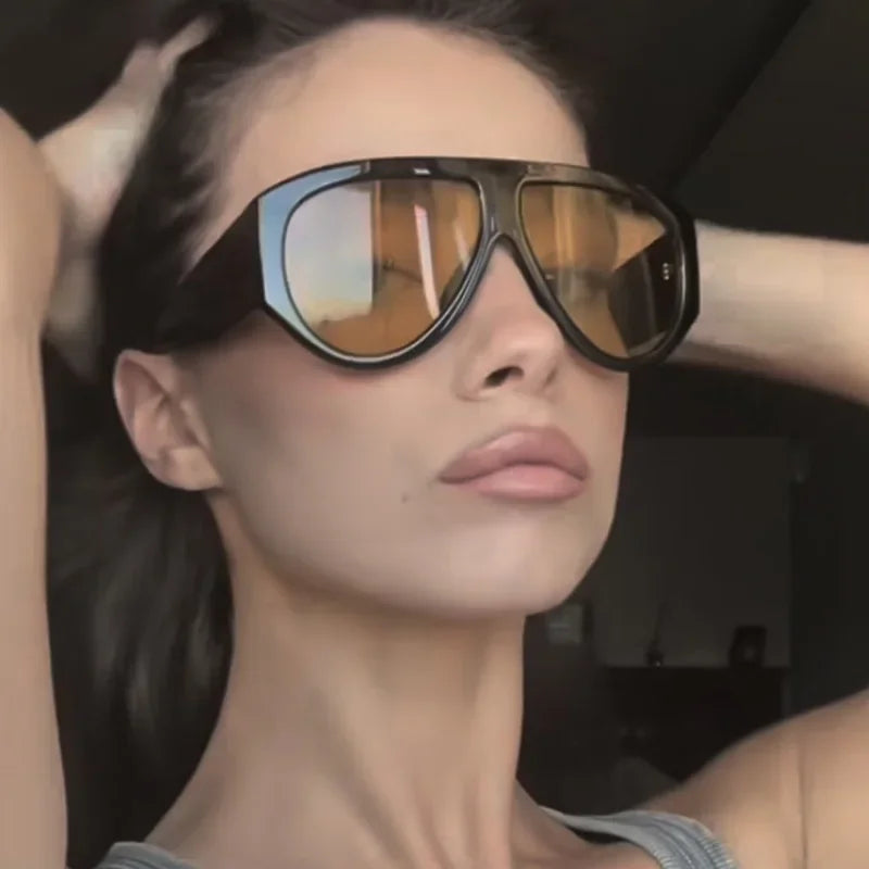 JNPCXI Ins Popular Fashion Pilot Women Leopard Green Sunglasses Retro Wide Legs Men Trending Punk Gradient Sun Glasses