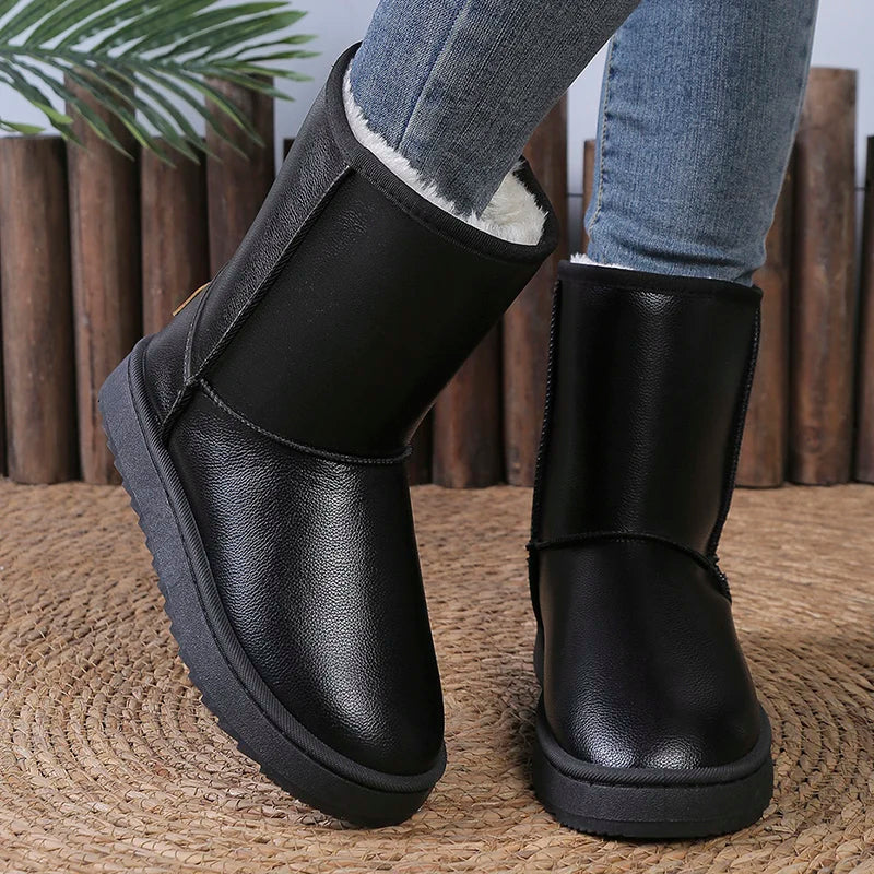 Waterproof Platform Snow Boots Women Plus Size 36-42 Non Slip Mid Calf Boots Woman Comfort Warm Long Plush Winter Booties Mujer