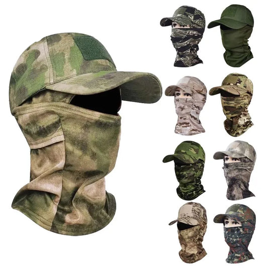 Camo Baseball Cap with Balaclava Outdoor Sun Hat Breathable Hiking Fishing Hats