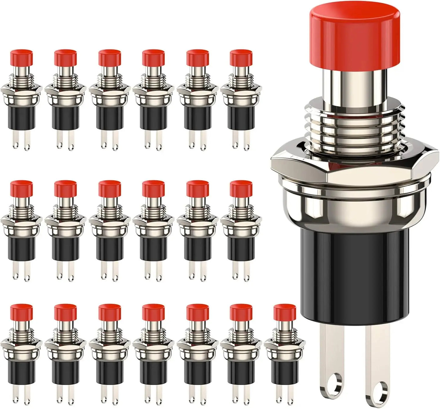 20pcs Momentary Push Button Switch, 1A 250VAC SPST Mini Pushbutton Switches Normally Open(NO) Black & Red Cap