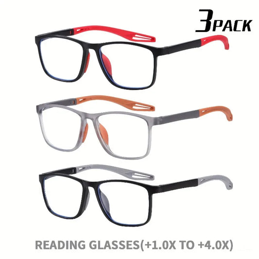 3PACK Men's Fashionable Casual Sports Style Presbyopia Glasses Suitable for Daily Reading+1.0X TO+4.0X