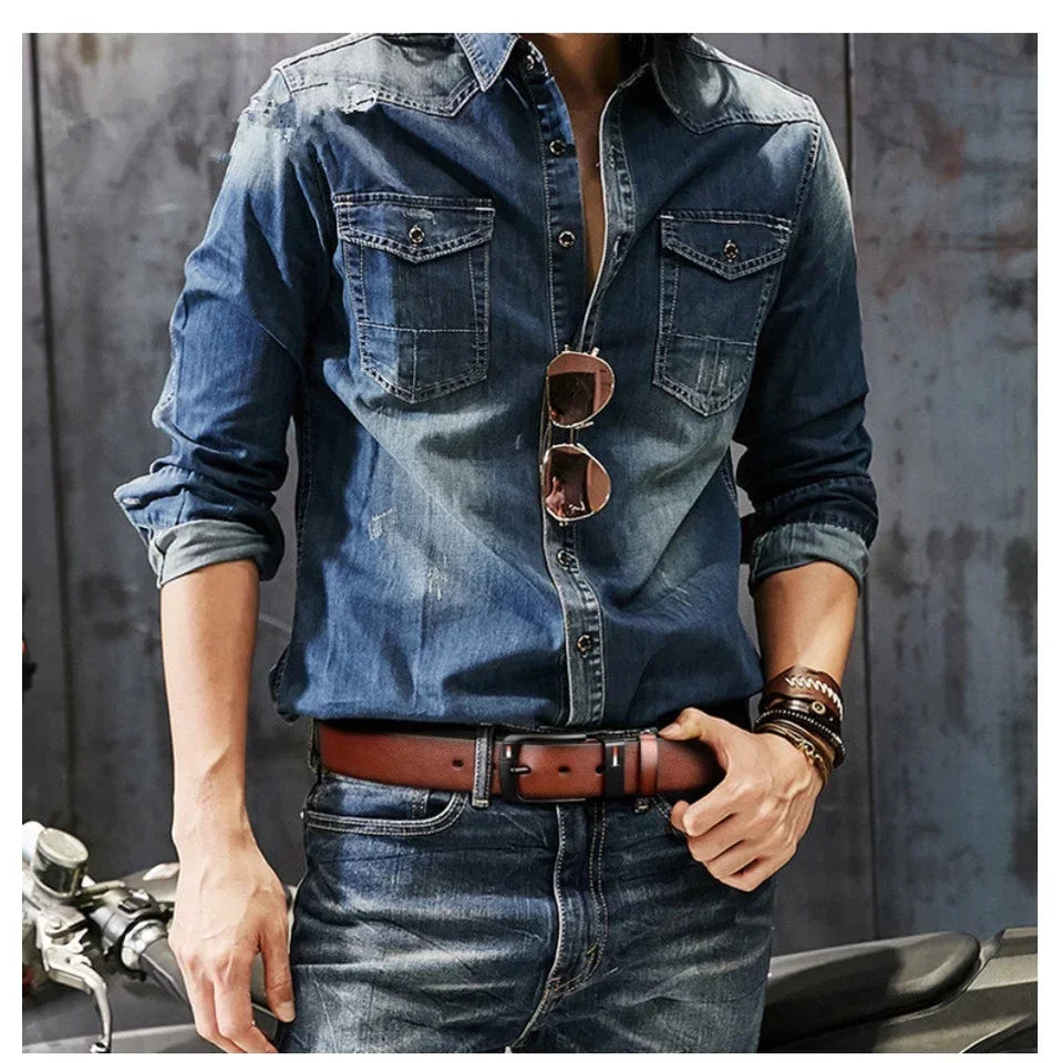Brown2 PU Leather Men Belt Classic Alloy Buckle for Jeans, Punk Casual Waistband