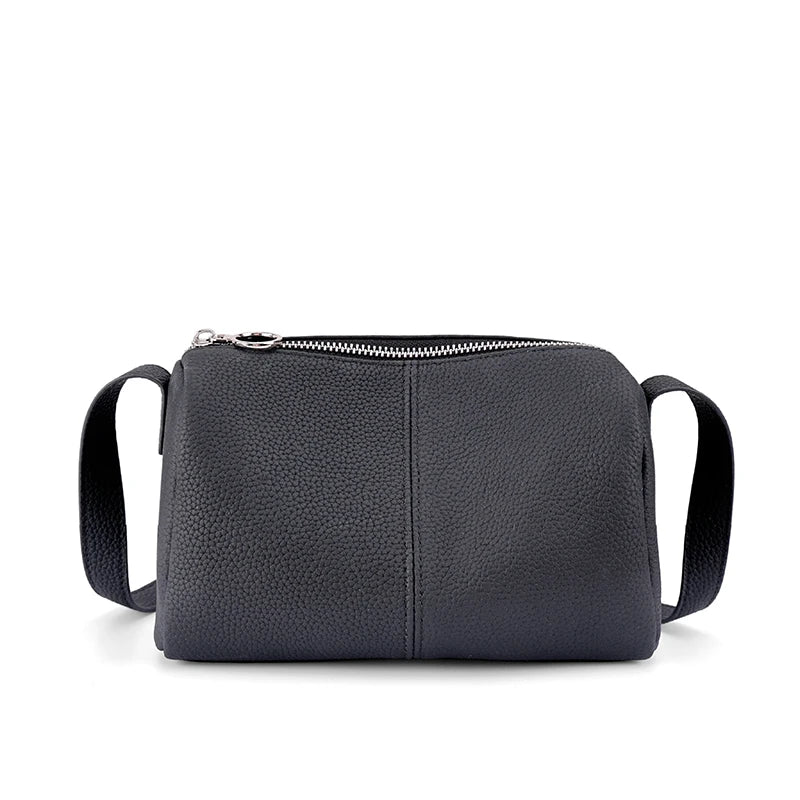 Genuine Leather Mini Crossbody Bag for Women Simple Pebbled Leather Shoulder Bag Casual Daily Small Satchels Handbag with Zipper