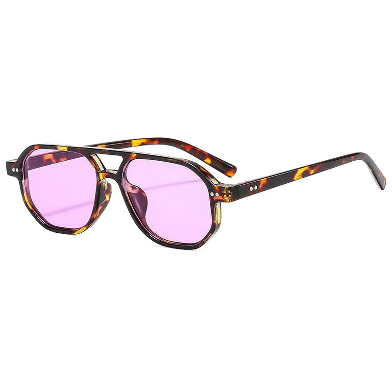 JNPCXI Vintage Double Bridges Polygon Square Men Sunglasses Fashion Green Ocean Lens Eyewear Women Rivets Sun Glasses UV400