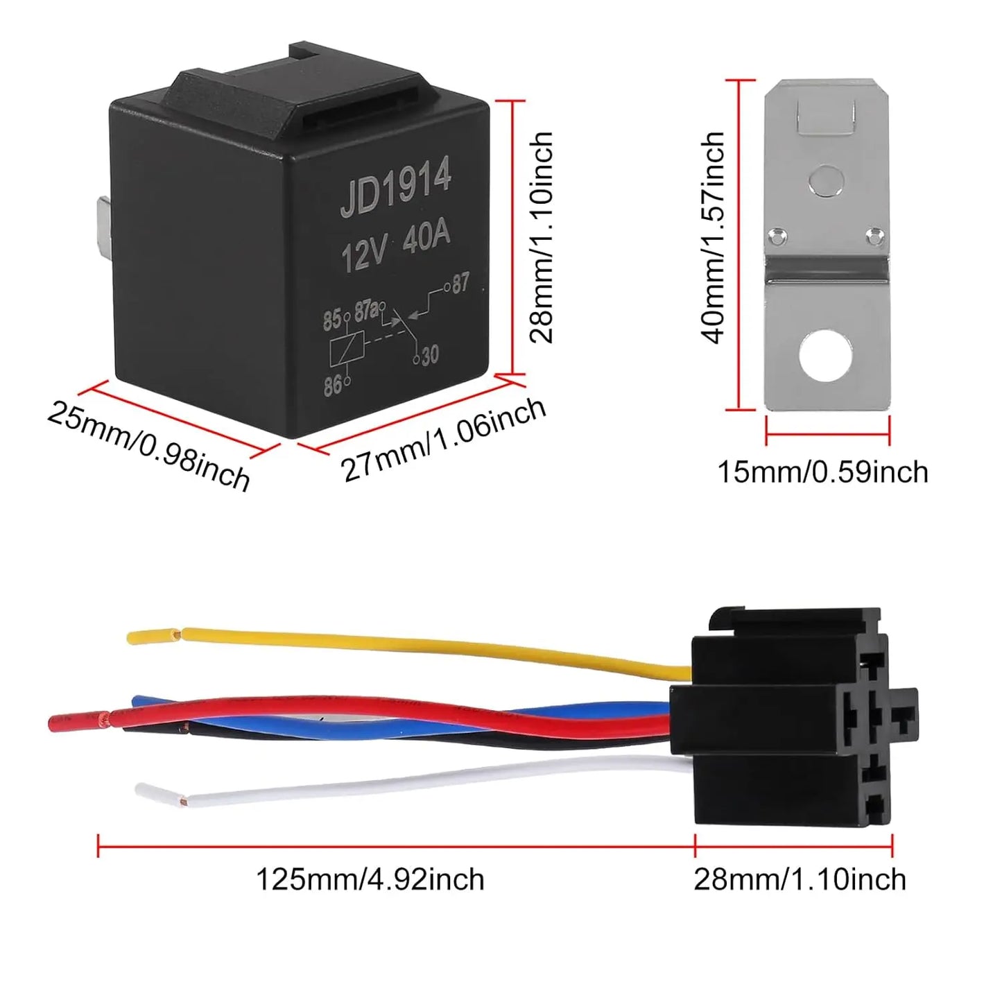 2pcs JD1914 Car Relay Harness 12V 40A 4 Pin SPDT 12AWG Harness Sockets with Built-in Diode for Automotive Truck Van Motorcycle