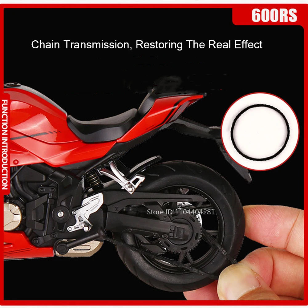 1:12 QJMOTOR QJ600RS Alloy Car CFMOTO 450SR Diecast Motorcycle Model Toys with Light Wheel Damping Vehices Child Christmas Gifts