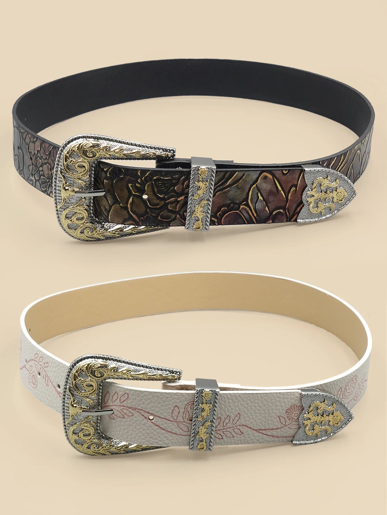 White & Black Smooth Edge Women's Belt - Minimalist Solid Color Waistband with Gold Engraving & Alloy Buckle for Office/Dates